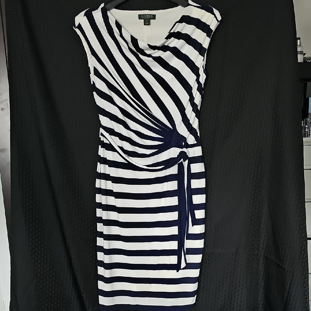 Lauren Ralph Lauren Striped Navy and White Midi Dress
